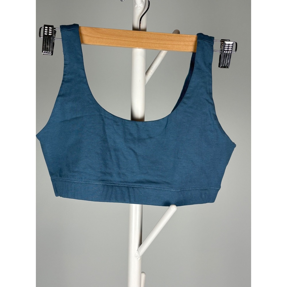 Quince Organic Cotton Stretch Bralette Teal Blue Scoop Neck Sports Bra Medium